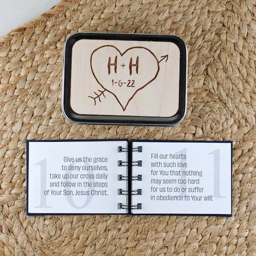 Christian Engagement Gift - Personalized Prayer Book & Keepsake Tin - inAWE Handmade Gifts, Personalized Gifts, Spiritual Gifts