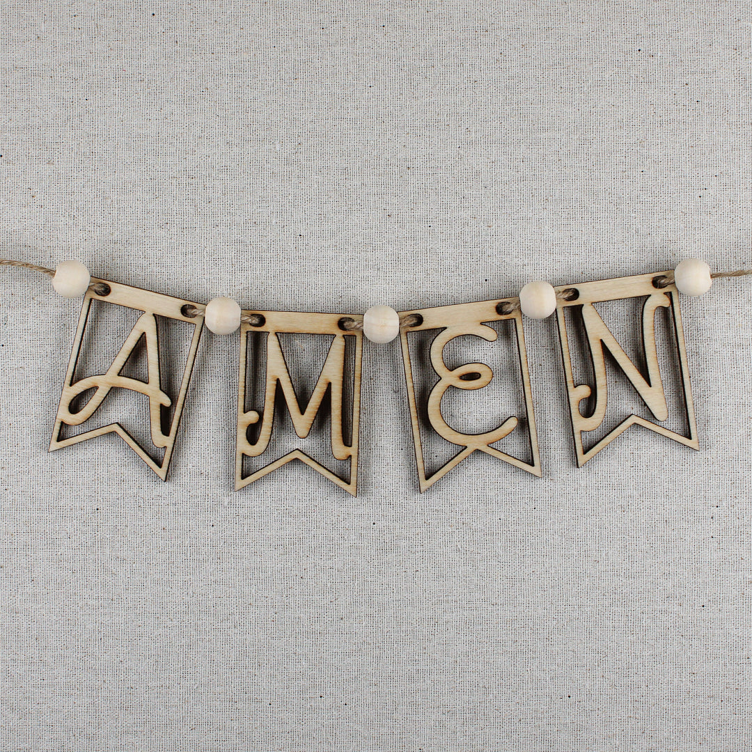 AMEN Wood Banner - DIY Prayer Board with jute string and wood beads