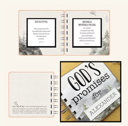 Bible Verse Book with Nameplate - Mountains - inAWE Handmade Gifts, Personalized Gifts, Spiritual Gifts