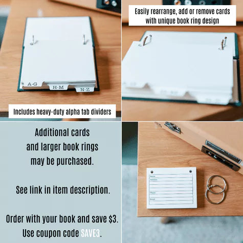 Get $3 off order if purchasing refill cards with address book. Use code SAVE3.