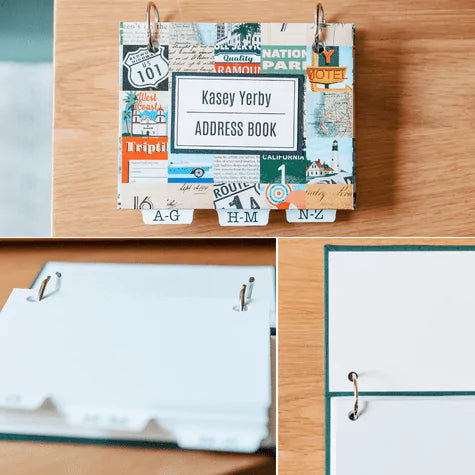 Address book features - personalized front cover, unique ring binder design and quality craftsmanship.