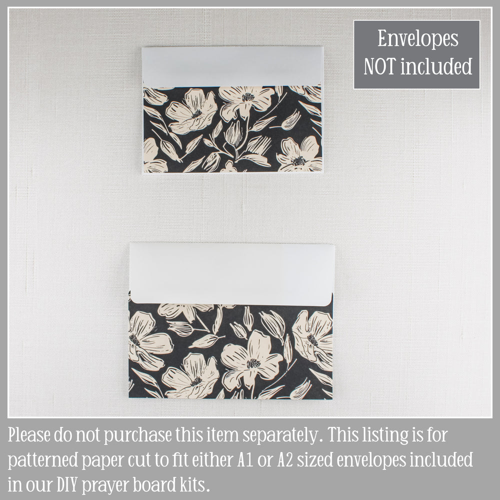 Envelope covers for prayer wall ideas in black floral as a prayer board add-on.