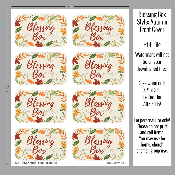 Friendsgiving Gift Idea - Printable Blessing Box with Autumn Leaves Design - inAWE Handmade Gifts, Personalized Gifts, Spiritual Gifts