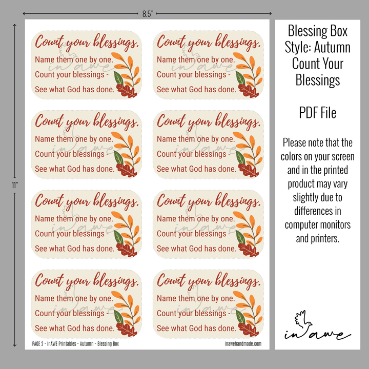 Friendsgiving Gift Idea - Printable Blessing Box with Autumn Leaves Design - inAWE Handmade Gifts, Personalized Gifts, Spiritual Gifts