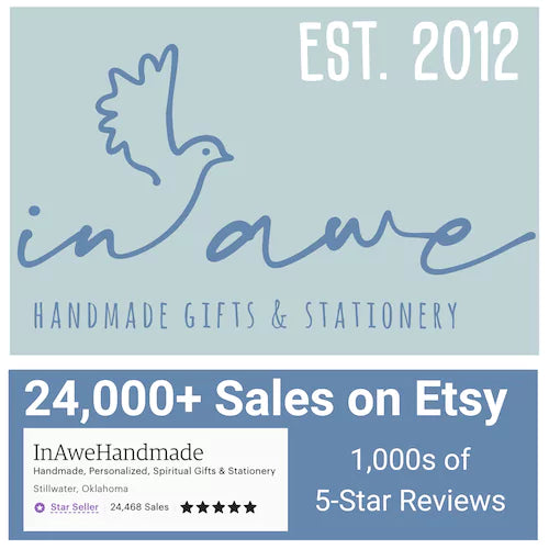 inAWE Handmade established in 2012 with over 24,000 sales on Etsy and thousands of 5-star reviews.