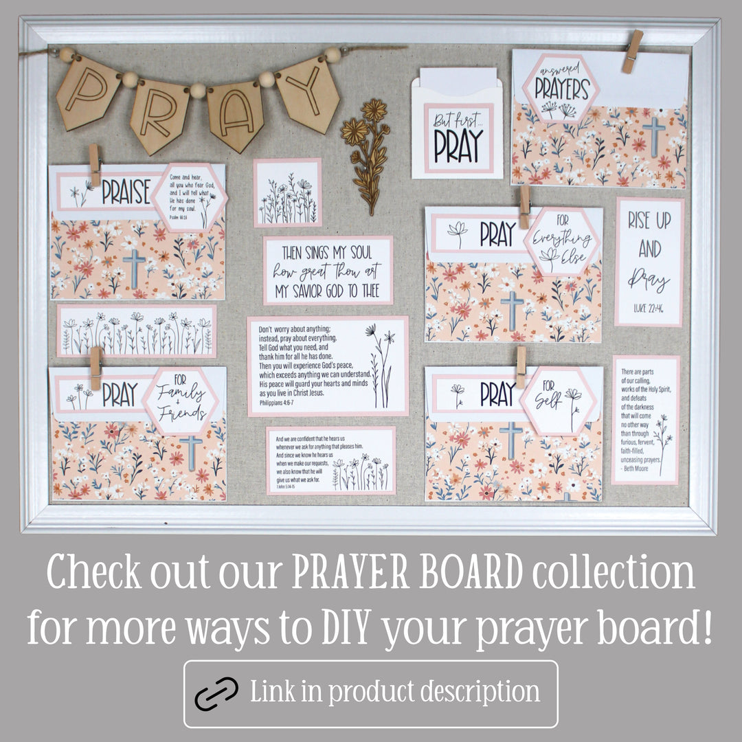 inAWE Handmade offers a large collection of prayer board ideas. Link is in product description.