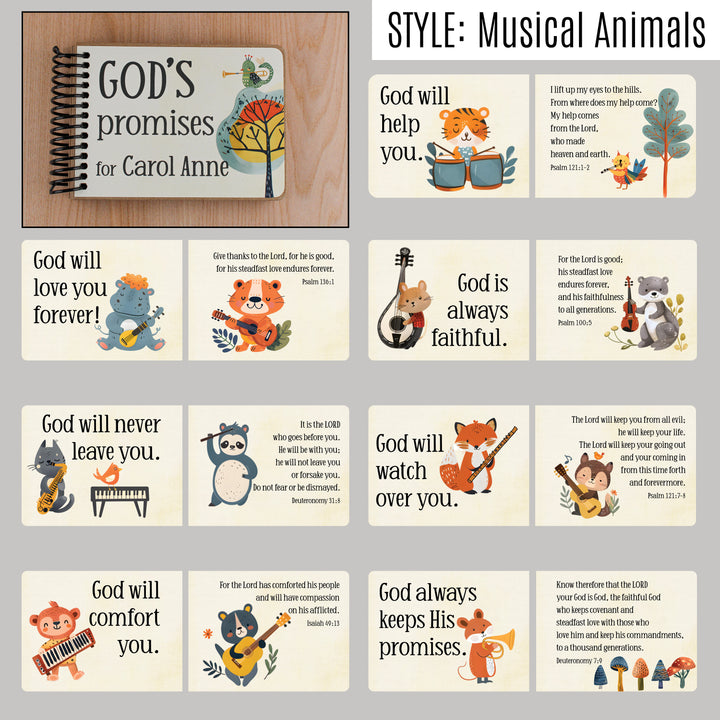 Gods promises for kids with scripture for children. Personalized Christian baby gift for music lovers.