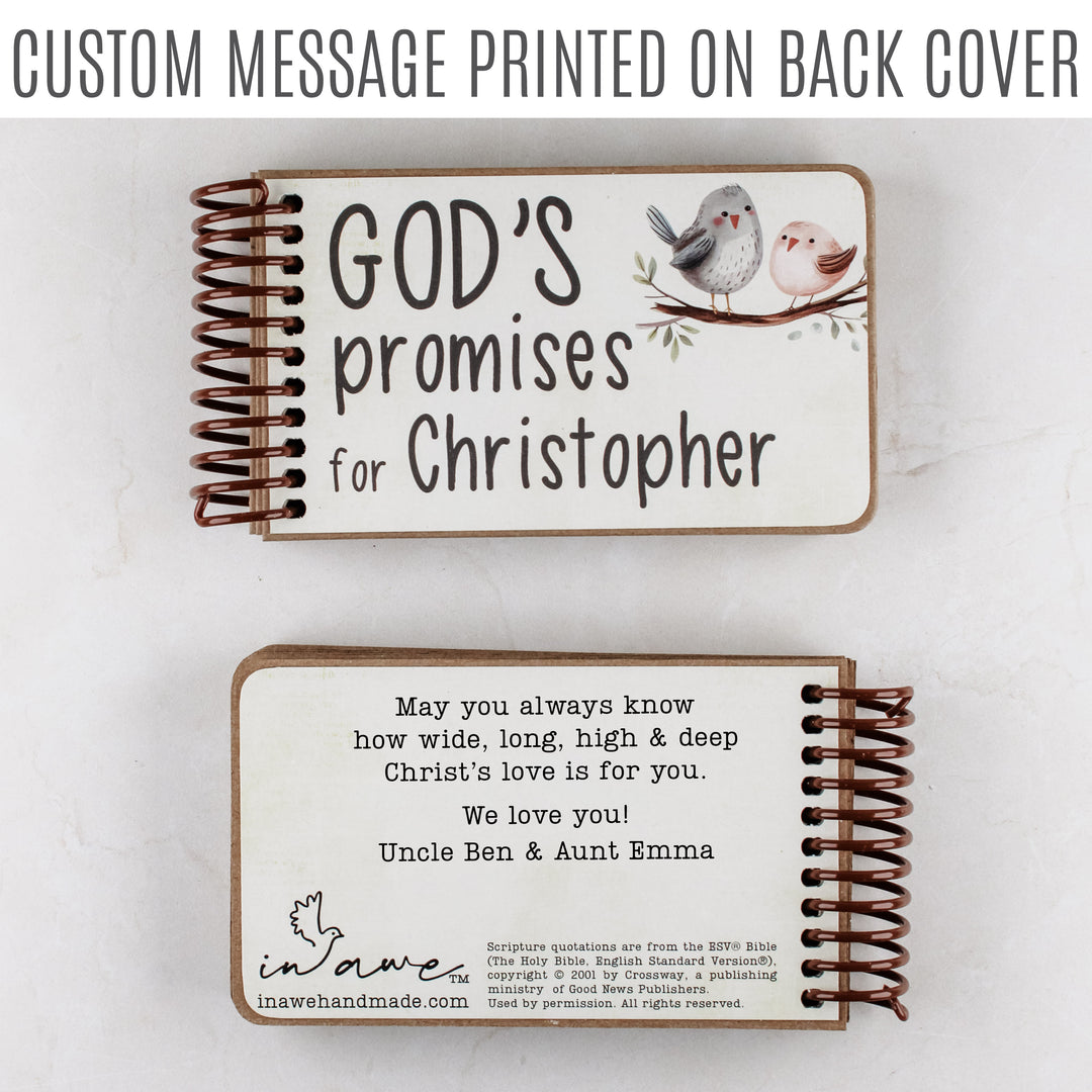 Personalized baby gift - 7 promises of God with Bible verses for kids. Custom message printed on the back cover.