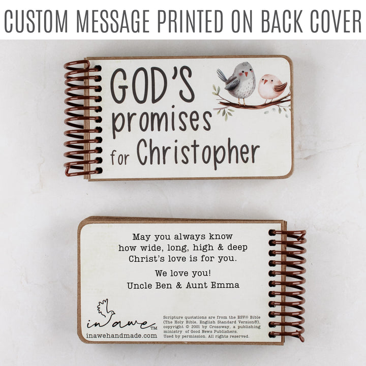 Personalized baby gift - 7 promises of God with Bible verses for kids. Custom message printed on the back cover.