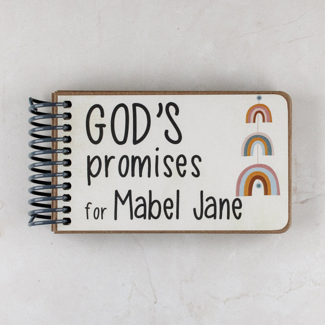 Personalized God's Promise book for kids with 7 promises of God and Bible verses - aesthetic boho style