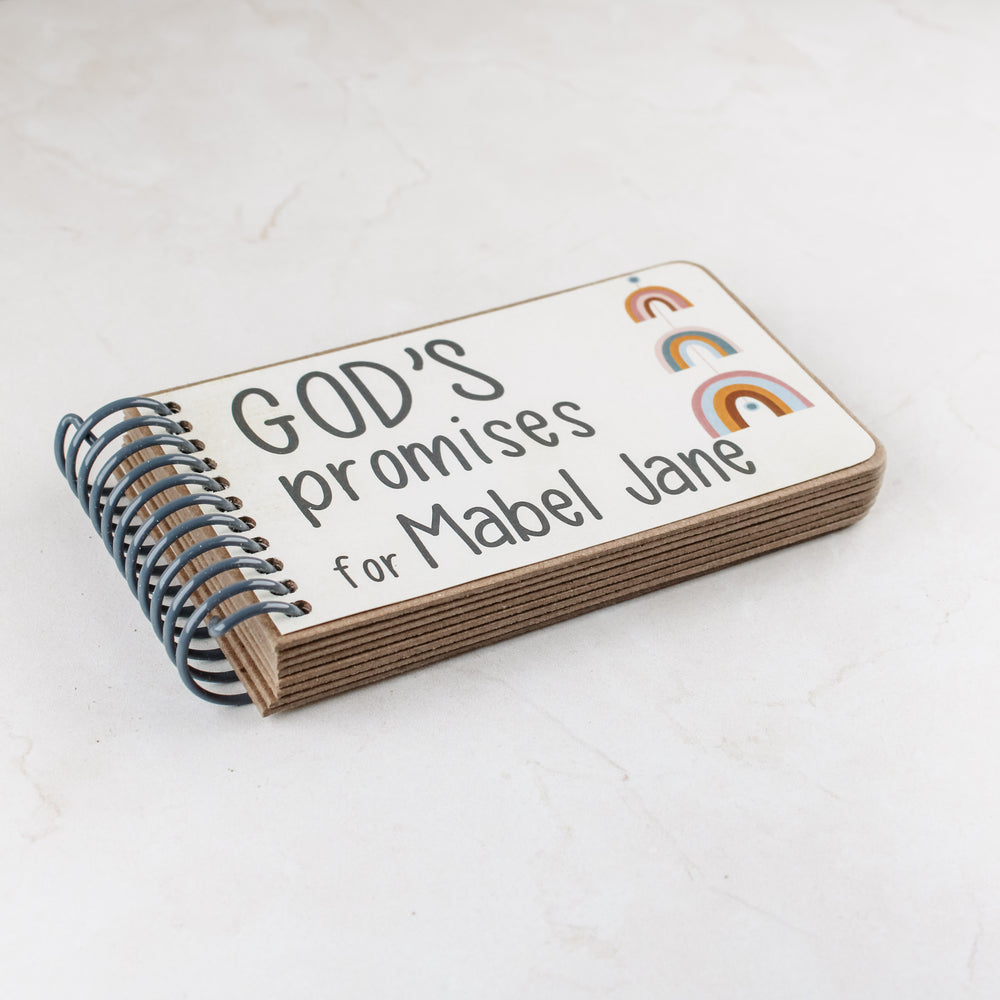 Personalized God's Promise book for kids with 7 promises of God and Bible verses - aesthetic boho style