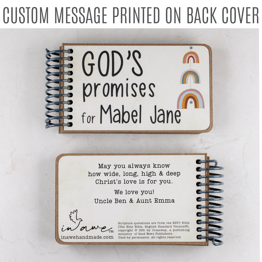 Personalized God's Promise book for kids with 7 promises of God and Bible verses - aesthetic boho style