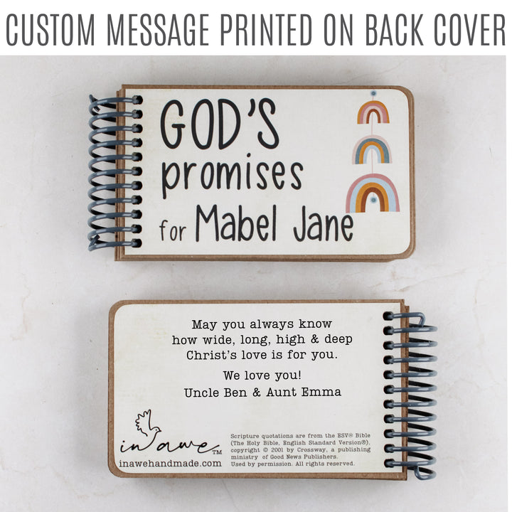 Personalized God's Promise book for kids with 7 promises of God and Bible verses - aesthetic boho style