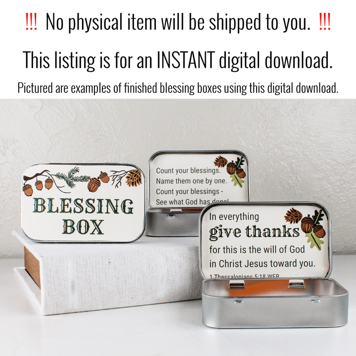 Printable Thanksgiving Craft Kit - Blessing Box with Acorns and Pinecones - inAWE Handmade Gifts, Personalized Gifts, Spiritual Gifts