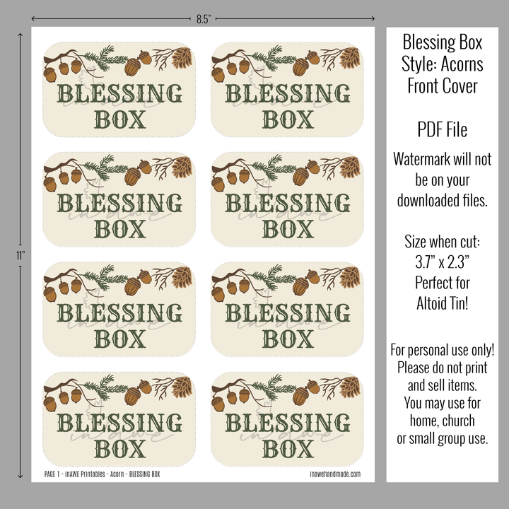 Printable Thanksgiving Craft Kit - Blessing Box with Acorns and Pinecones - inAWE Handmade Gifts, Personalized Gifts, Spiritual Gifts