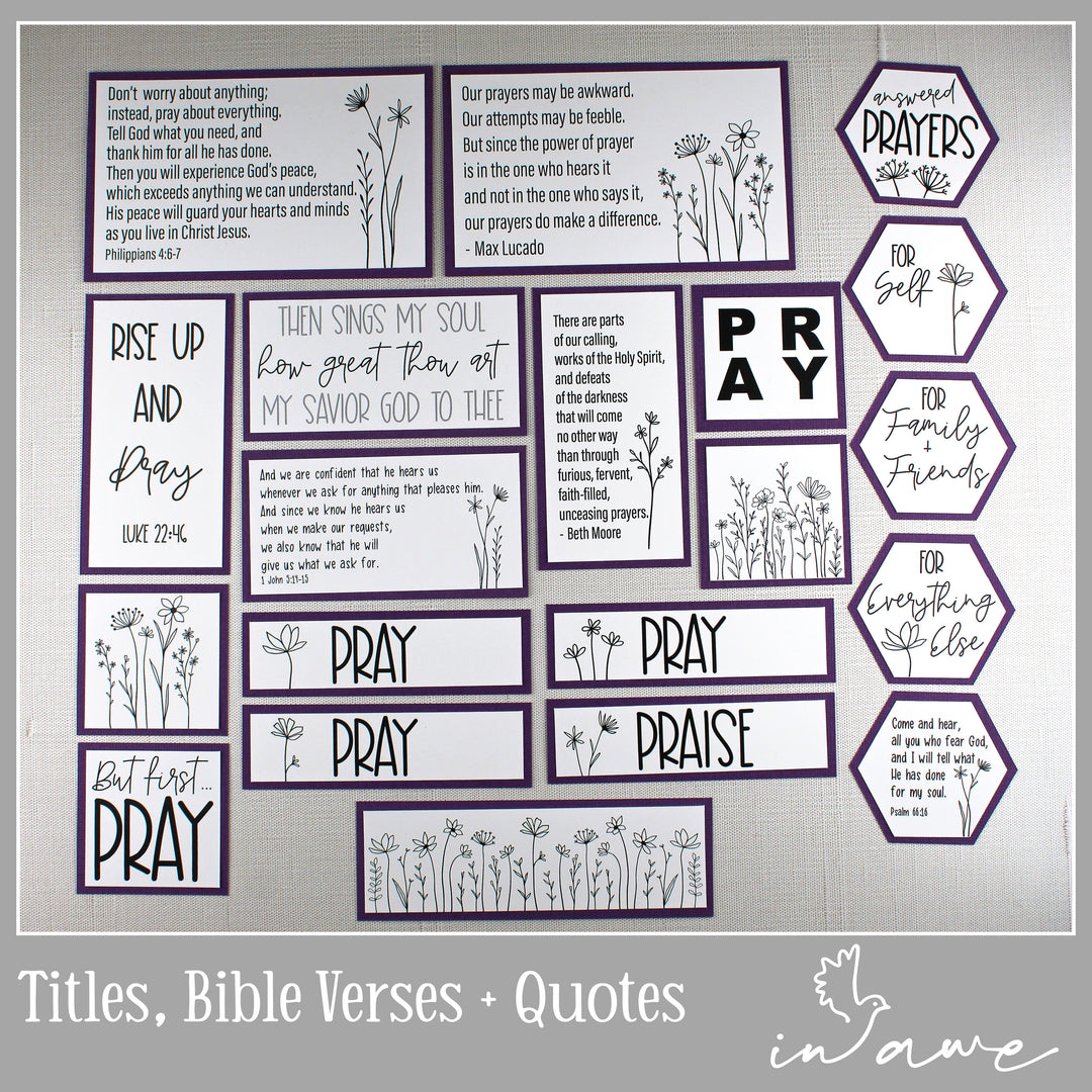 DIY Prayer Board Kit for Your Prayer Closet includes the text elements pictured here with purple accents.