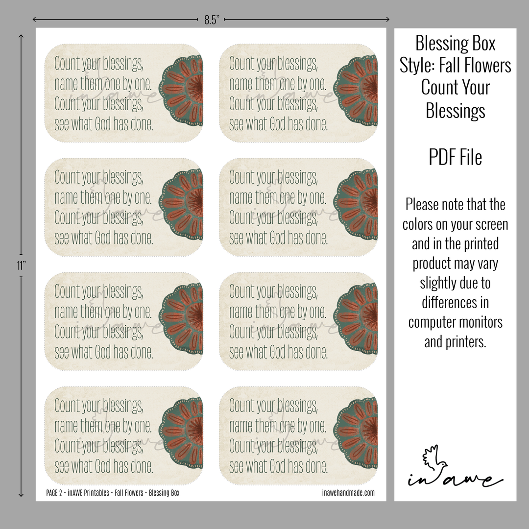 Thanksgiving Activities Printable - Blessing Box with Maroon and Green Floral Design - inAWE Handmade Gifts, Personalized Gifts, Spiritual Gifts