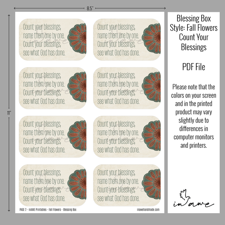 Thanksgiving Activities Printable - Blessing Box with Maroon and Green Floral Design - inAWE Handmade Gifts, Personalized Gifts, Spiritual Gifts