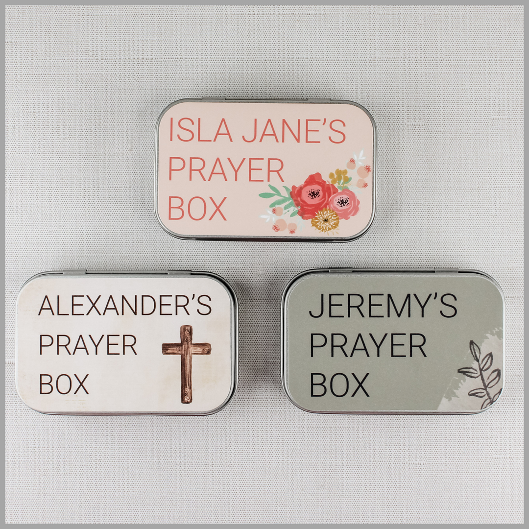 3 styles of our personalized prayer box collection
