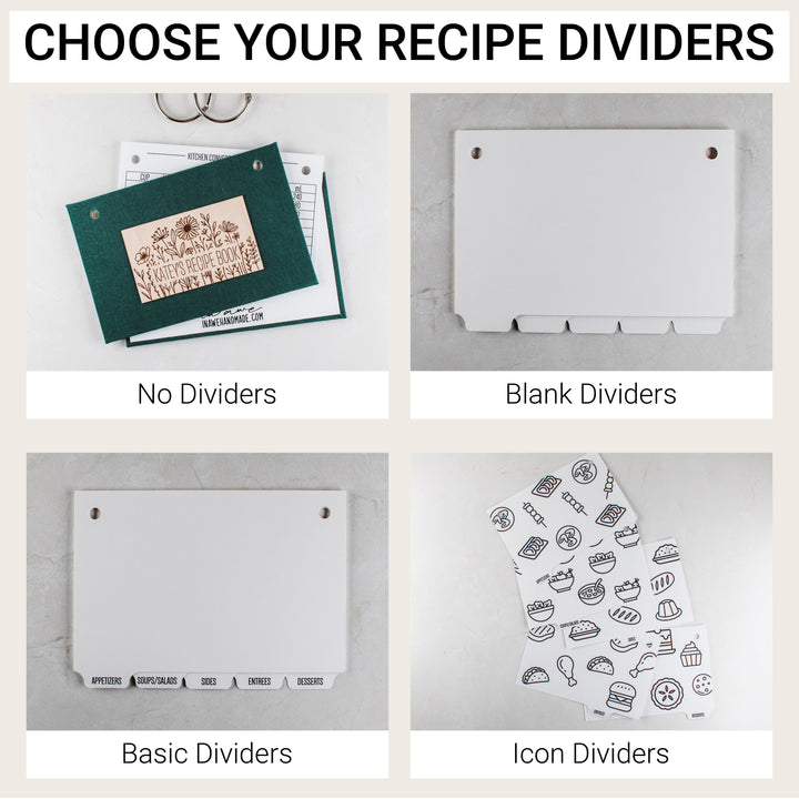 Recipe divider choices: no dividers, blank dividers, basic recipe category dividers or illustrated icon dividers
