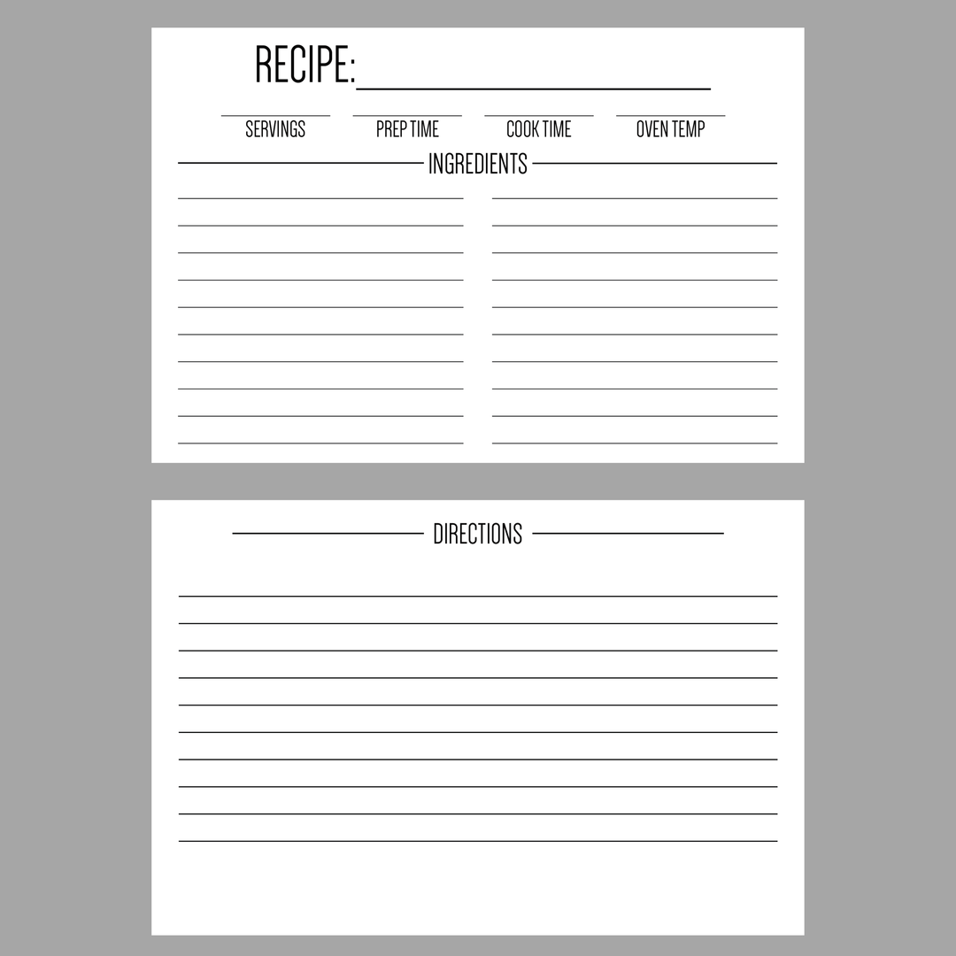 Recipe Binder Accessories - Blank Recipe Cards & Alpha Tab Dividers