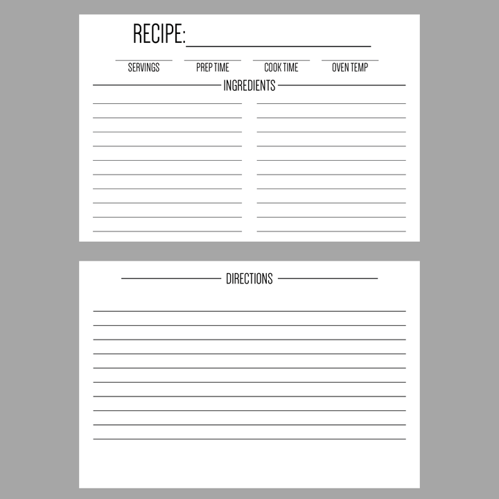 Recipe Binder Accessories - Blank Recipe Cards & Alpha Tab Dividers