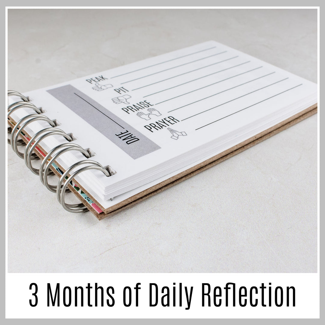 Spiral-bound Christian journal with 90 guided daily entries for about three months of reflection and prayer.