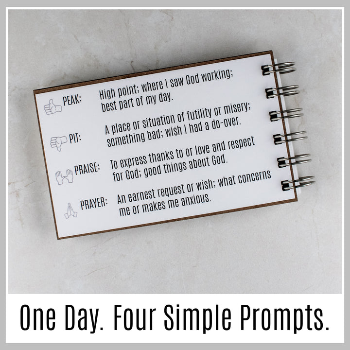 4P journal prompt guide explaining Peak, Pit, Praise and Prayer for simple Christian journaling.