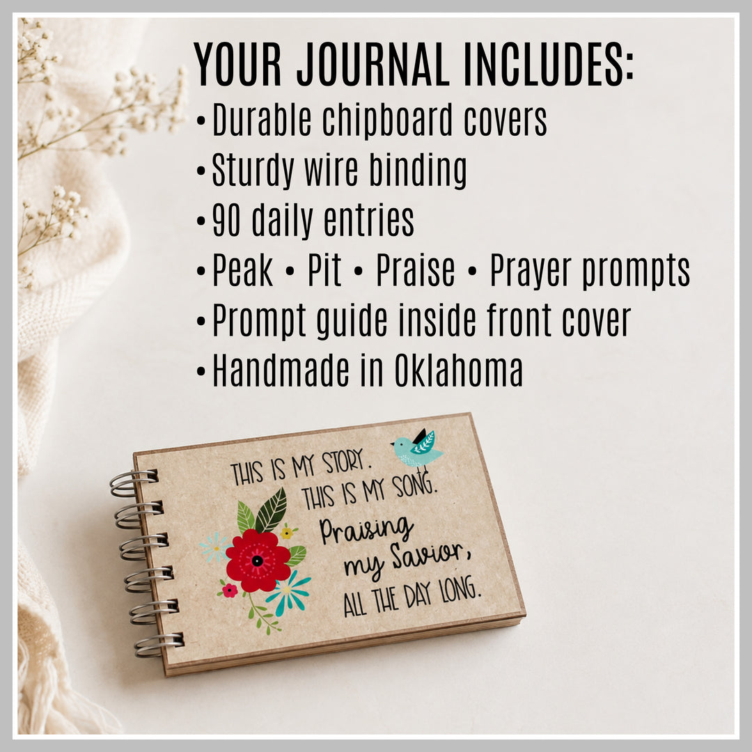 4P prayer journal with durable chipboard covers, wire binding, 90 daily entries and four guided prompts.