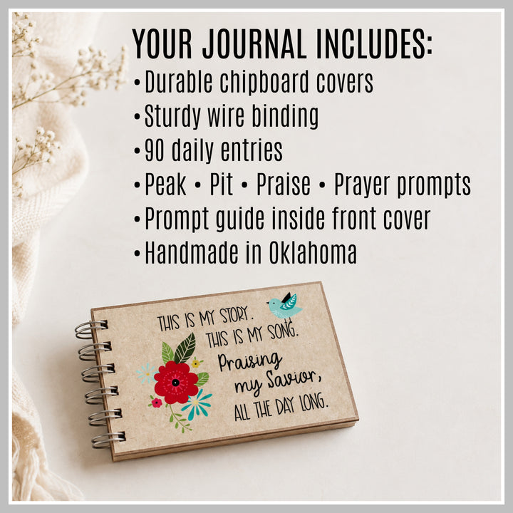 4P prayer journal with durable chipboard covers, wire binding, 90 daily entries and four guided prompts.