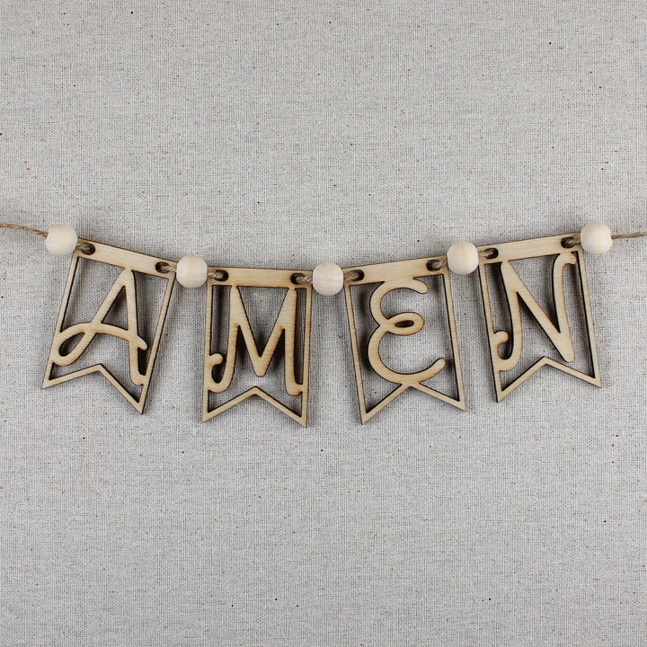 AMEN Wood Banner - DIY Prayer Board with jute string and wood beads 