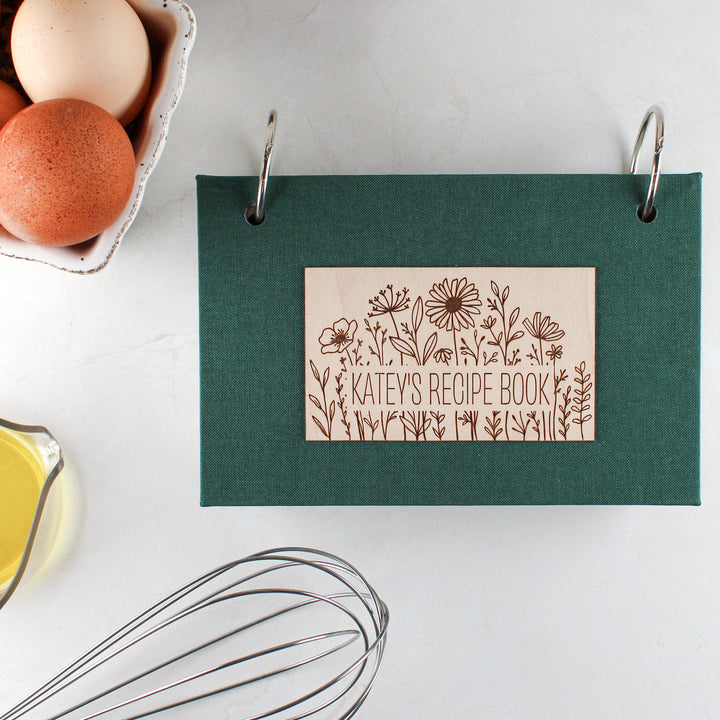 Personalized Recipe Book with Linen Covers + Laser Engraved Wood Veneer