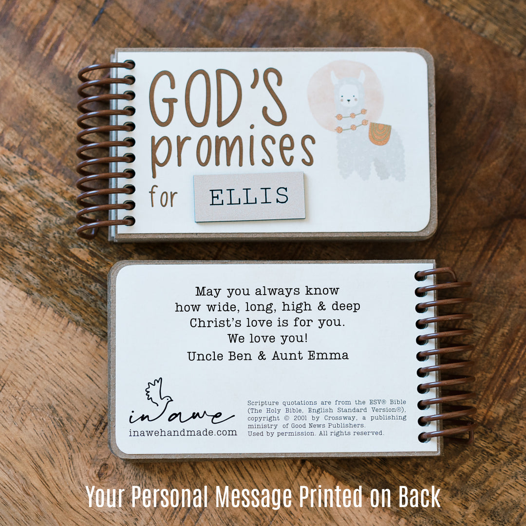 promises for children in the Bible - personalized book with custom message printed on the back cover.