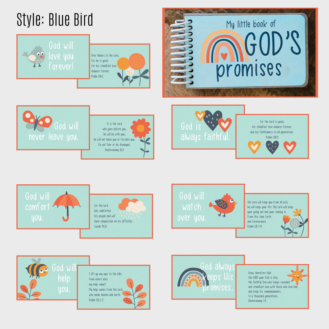 God's Promise book by in awe handmade includes 7 promises from God and a corresponding Bible verse - Blue Bird style