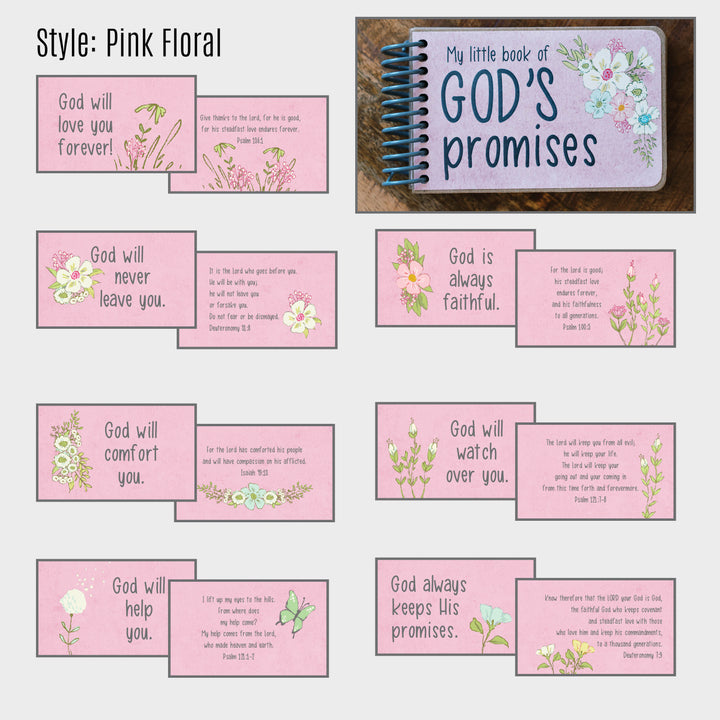 God's Promise book by in awe handmade includes 7 promises from God and a corresponding Bible verse - Girly Pink Floral style.