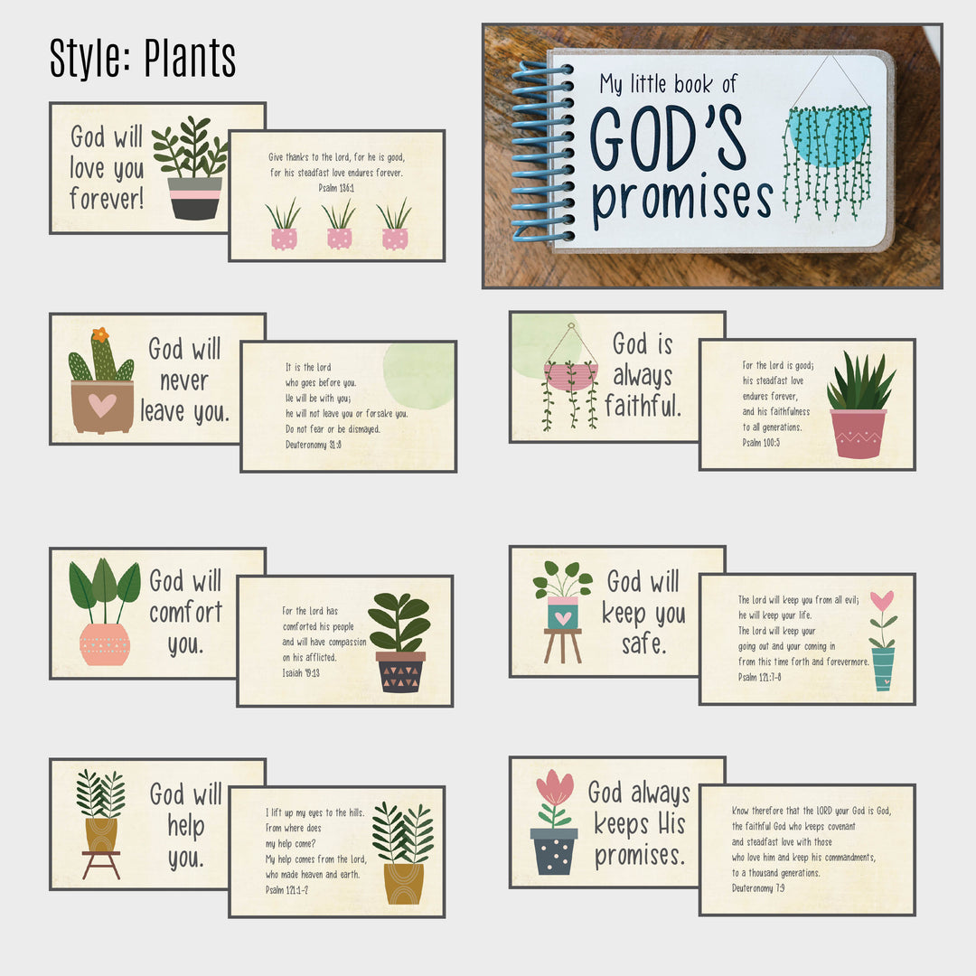 God's Promise book by in awe handmade includes 7 promises from God and a corresponding Bible verse - featuring house plants.