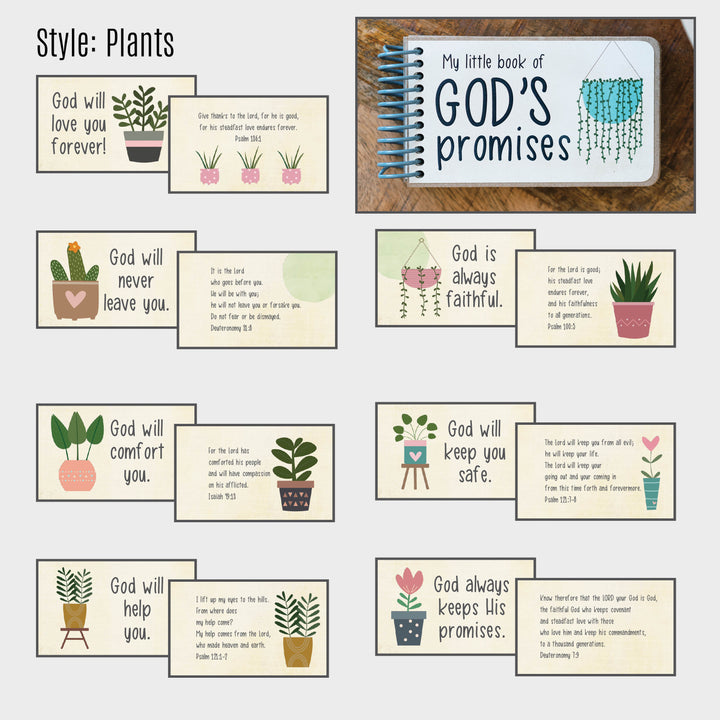 God's Promise book by in awe handmade includes 7 promises from God and a corresponding Bible verse - featuring house plants.