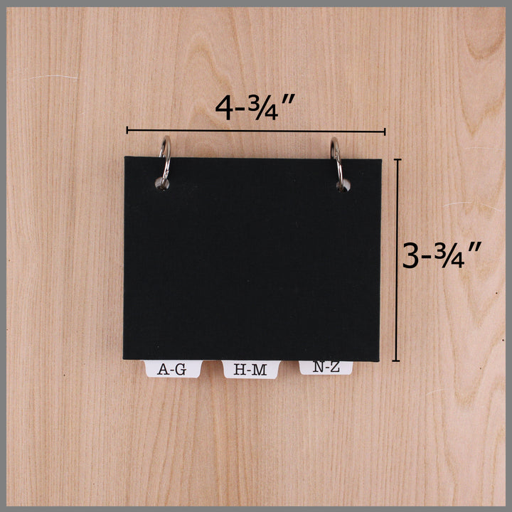 address book measures 4.75 inch wide by 3.75 inch tall.