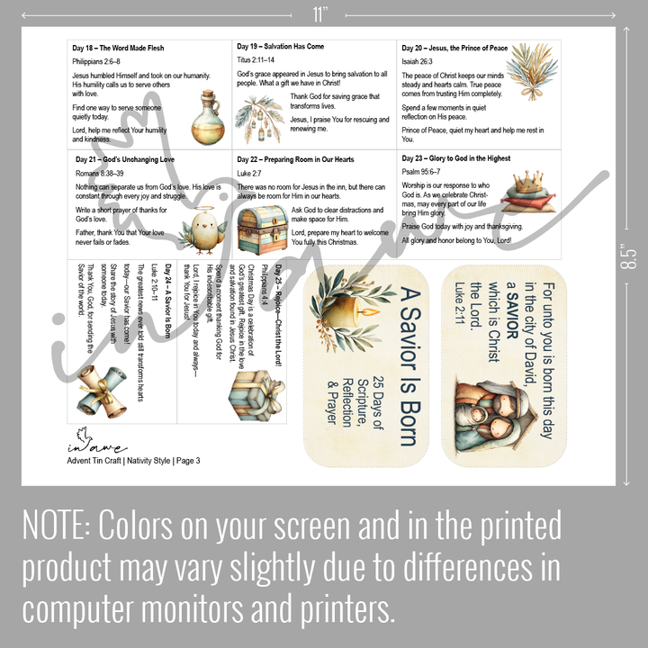 Christmas Advent Devotional Printable | DIY Advent Craft and Family Activity | 25-Day Countdown with Scripture and Prayer - inAWE Handmade Gifts, Personalized Gifts, Spiritual Gifts 