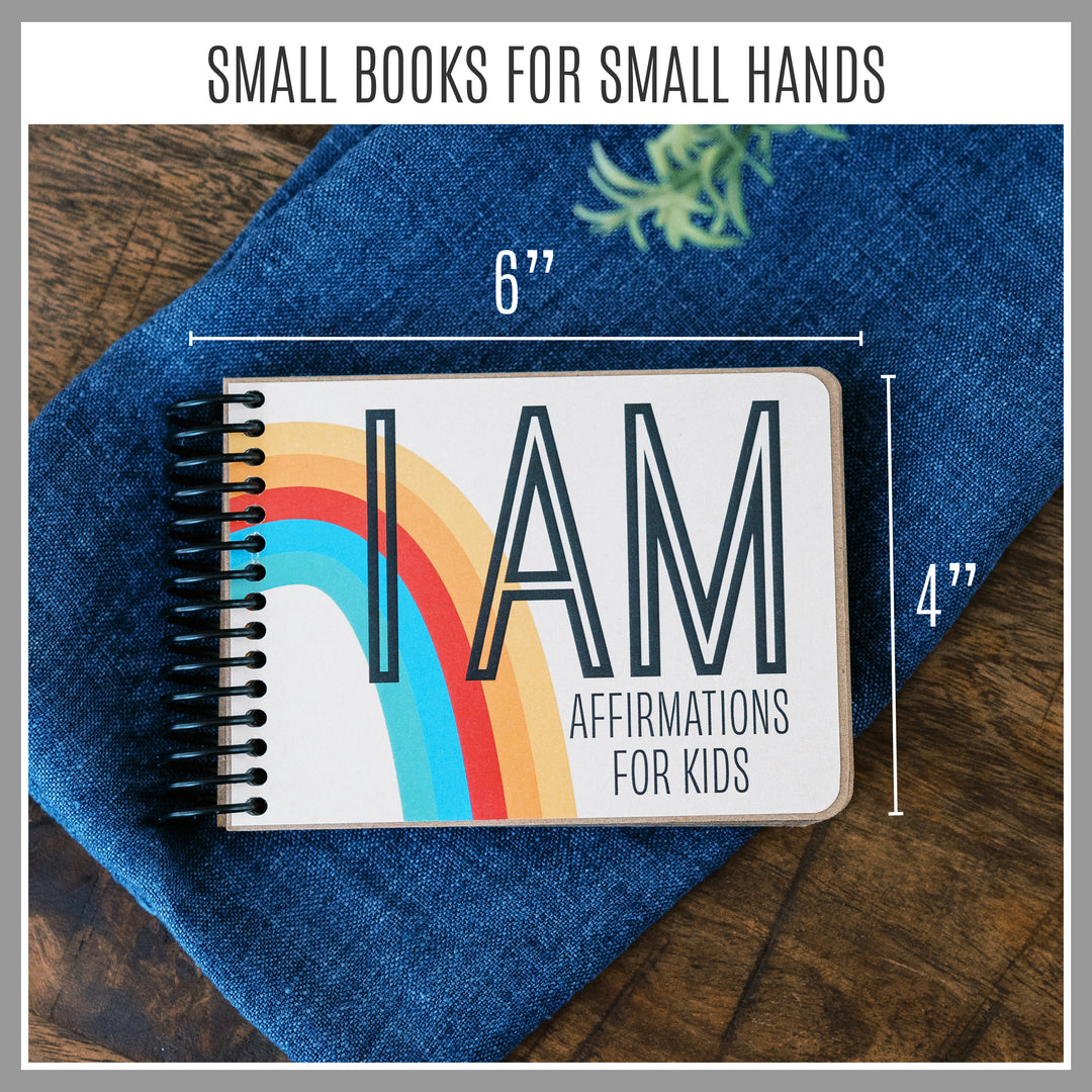 Non-personalized Pink Girly I AM affirmation book for ages 4–7 measuring approximately 6 by 4 inches.