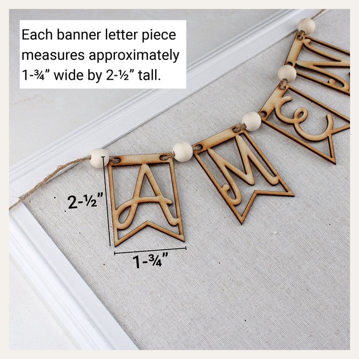AMEN wood banner letter piece measuring approximately 1.75 inches wide by 2.5 inches tall.