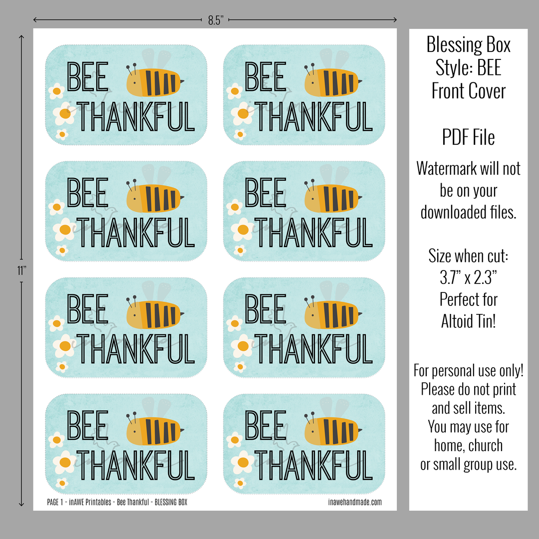 Sunday School Craft - Bee Thankful Gratitude Printable for Kids