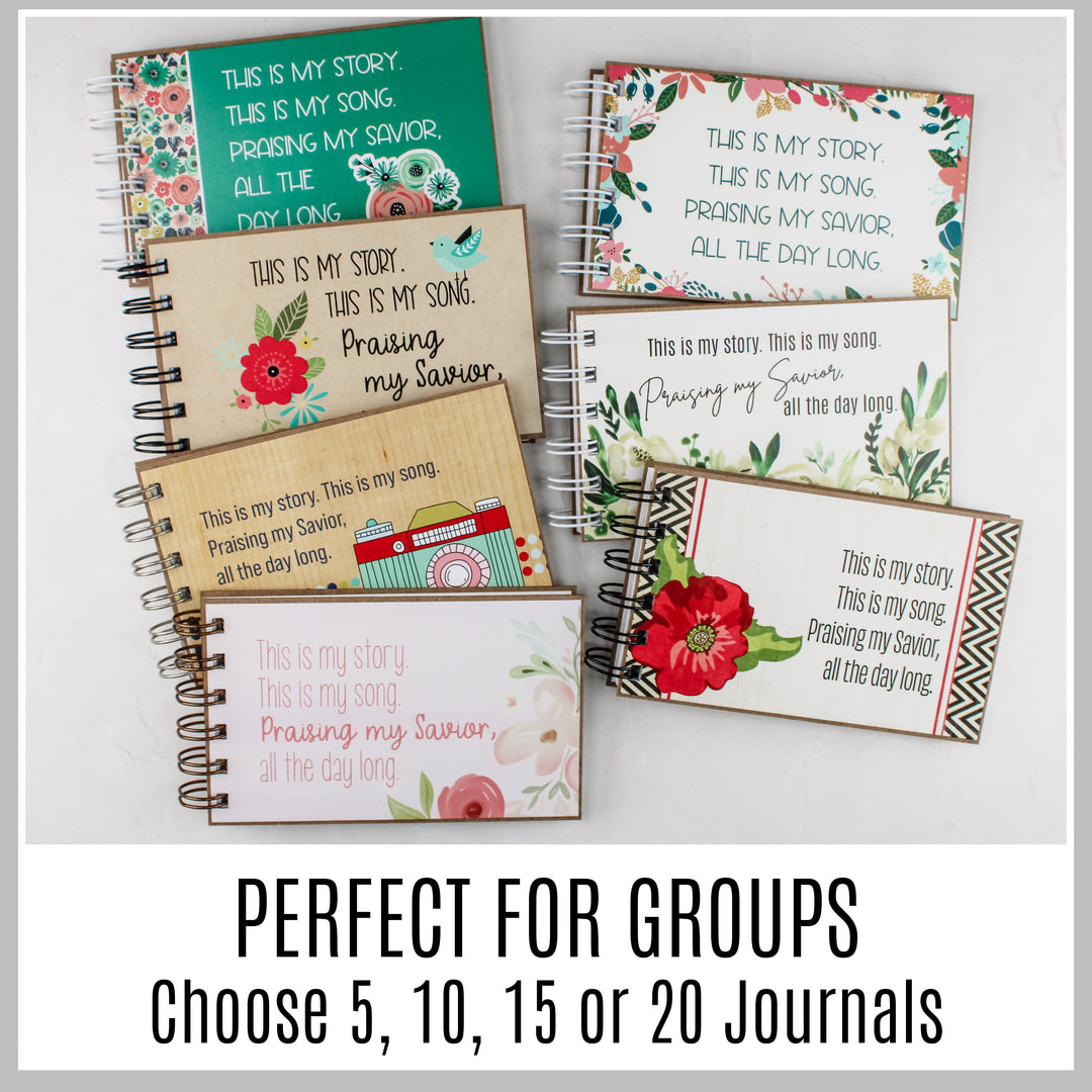 Assorted Christian prayer journals available in bulk quantities of 5, 10, 15 or 20 for church groups.