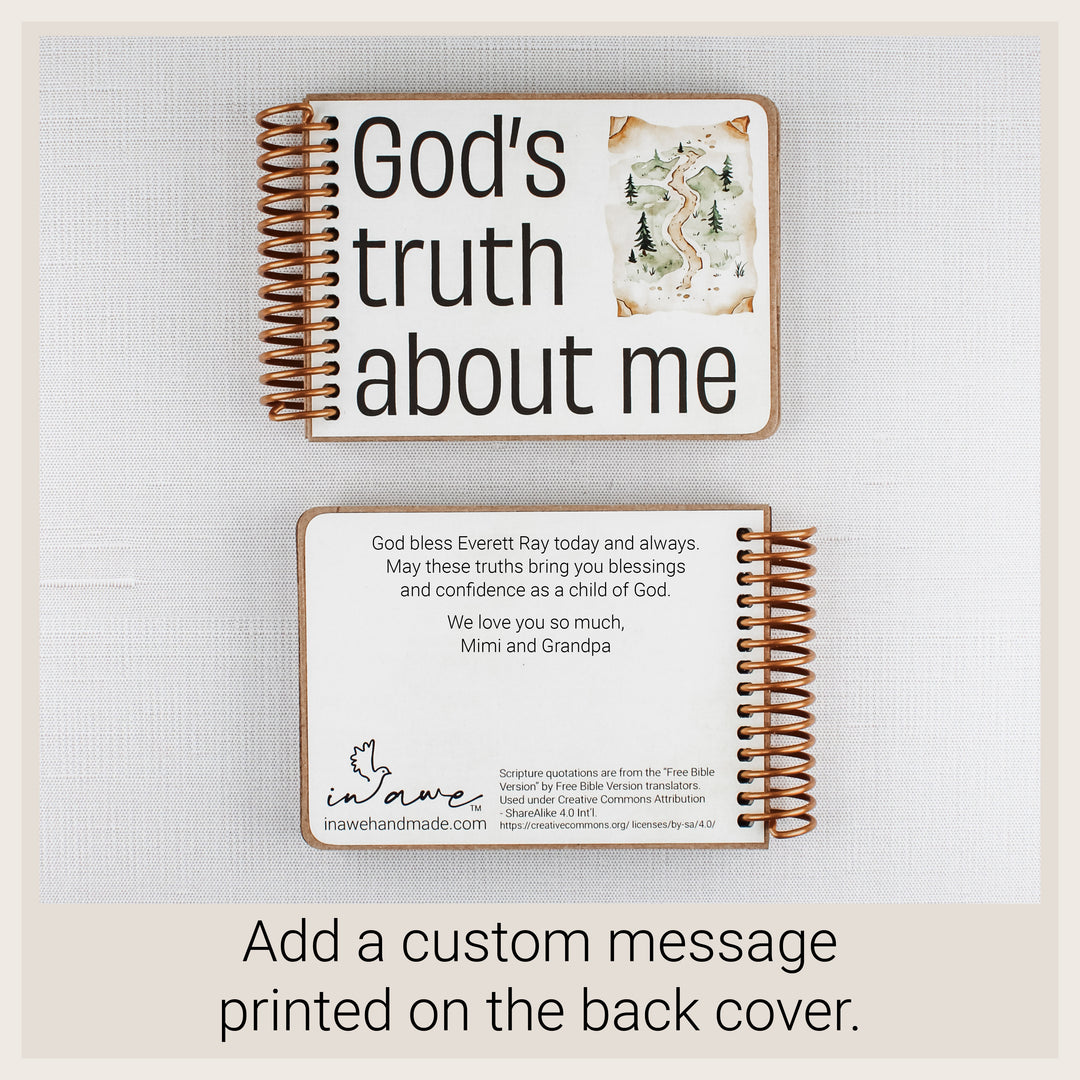Happy Camper affirmation book shown with optional custom message printed on the back cover.