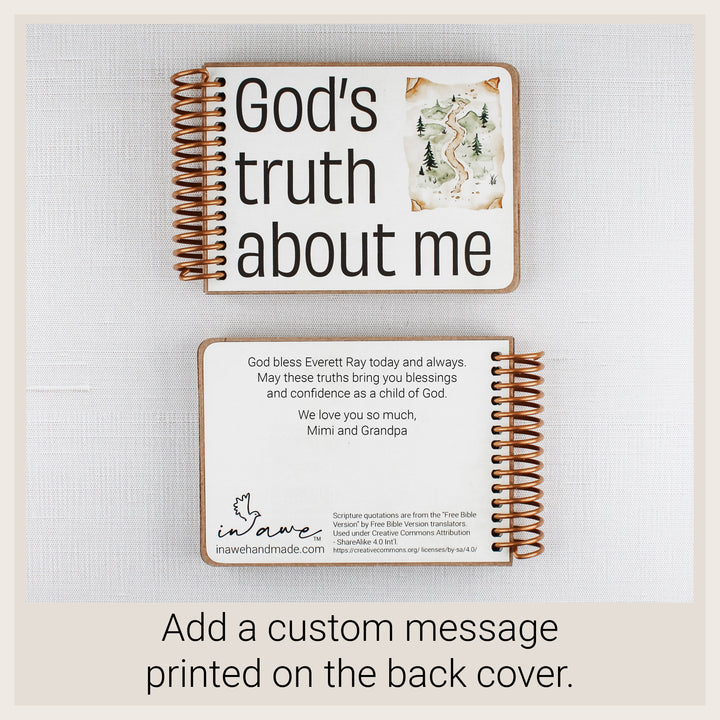 Happy Camper affirmation book shown with optional custom message printed on the back cover.