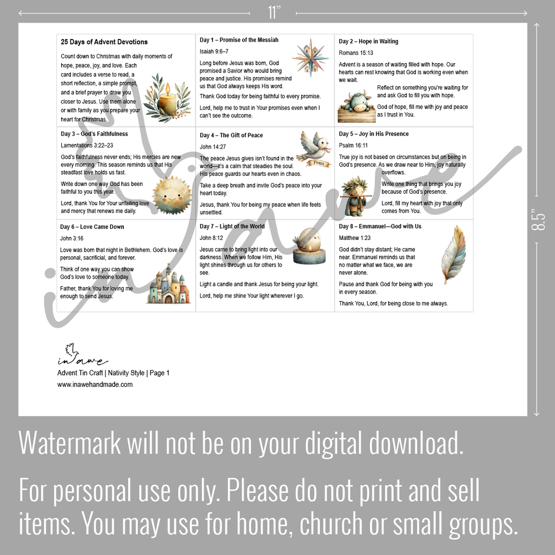 Christmas Advent Devotional Printable | DIY Advent Craft and Family Activity | 25-Day Countdown with Scripture and Prayer - inAWE Handmade Gifts, Personalized Gifts, Spiritual Gifts 