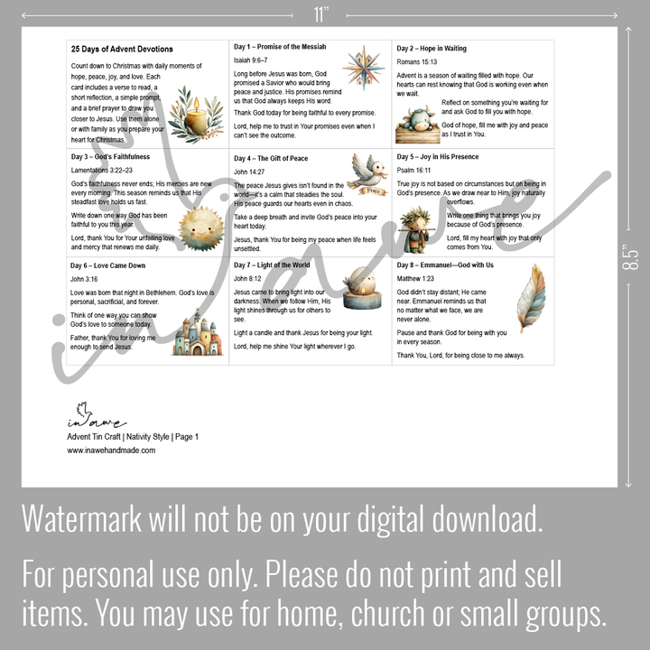 Christmas Advent Devotional Printable | DIY Advent Craft and Family Activity | 25-Day Countdown with Scripture and Prayer - inAWE Handmade Gifts, Personalized Gifts, Spiritual Gifts 