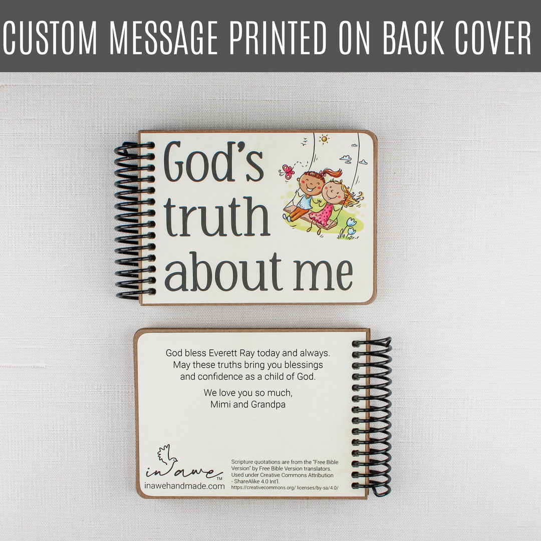 Christian book for kids with a custom message printed on the back cover from family or loved ones.