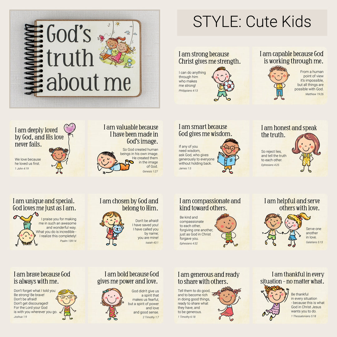 Cute Kids Christian affirmation book for kids with sample Scripture affirmation pages.