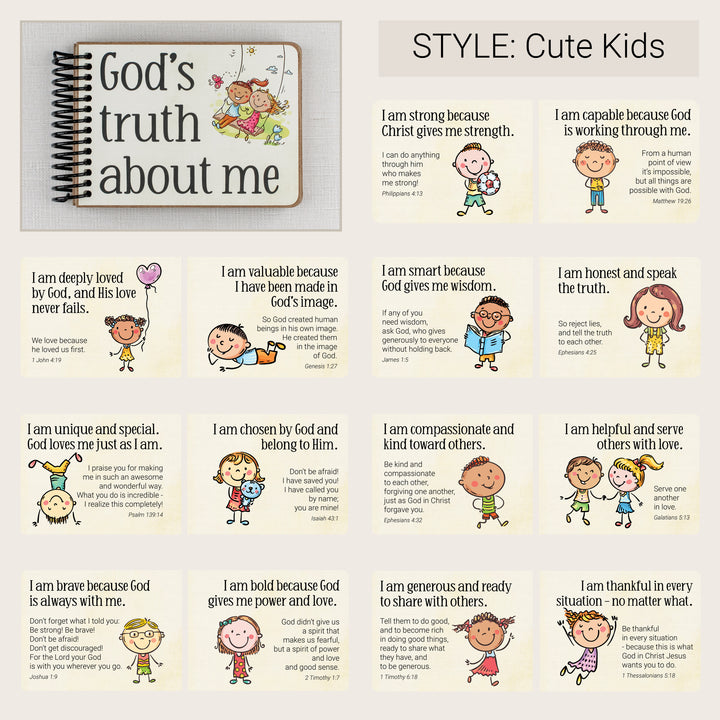 Cute Kids Christian affirmation book for kids with sample Scripture affirmation pages.